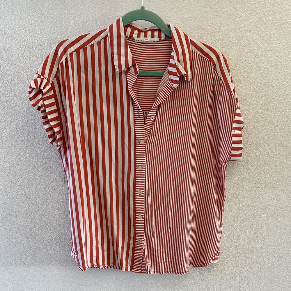 Jane and Delancey Red Striped Button Down Shirt